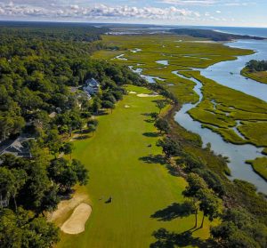 Tidewater Golf Club hole 4 fairway overlooking marsh and the Atlantic Ocean